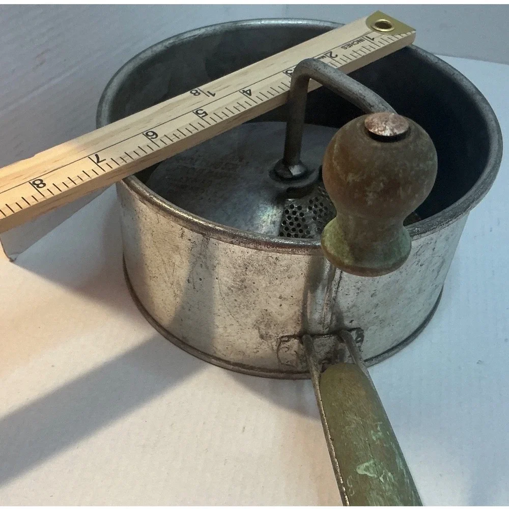 Foley Vintage Food Mill Hand Crank Green Wood Handle Kitchen Tool Farmhouse Deco